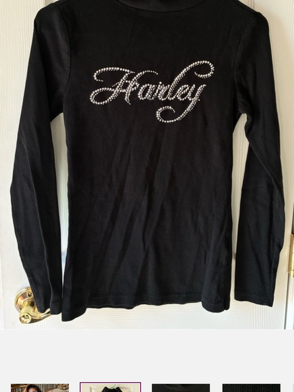 Harley-Davidson Black Long Sleeve Rhinestone Script Top Brand New Med